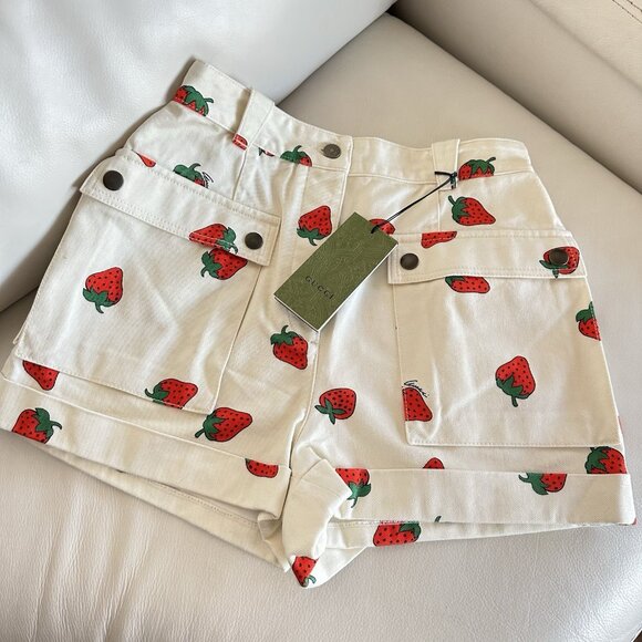 NWT GUCCI Shorts Cotton Twill Strawberry Sz 27 100% Authentic Women’s - Picture 13 of 13